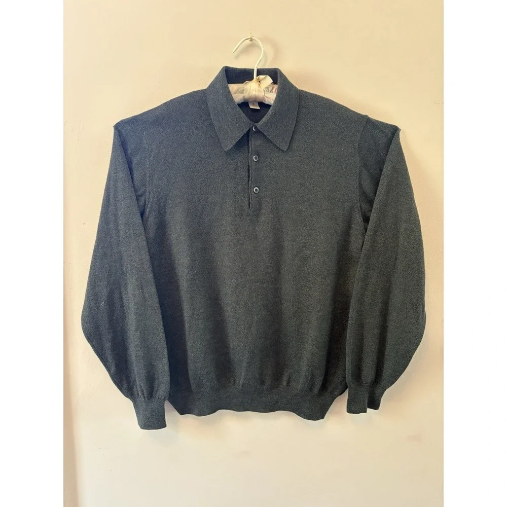 Grey M John W. Nordstrom 100% Merino Wool Polo Sweater Mens